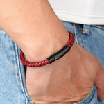 Classic Style Men Leather Bracelet Simple Black Stainless Steel