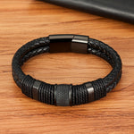 Woven Leather Rope Wrapping Stainless Steel Leather Bracelets